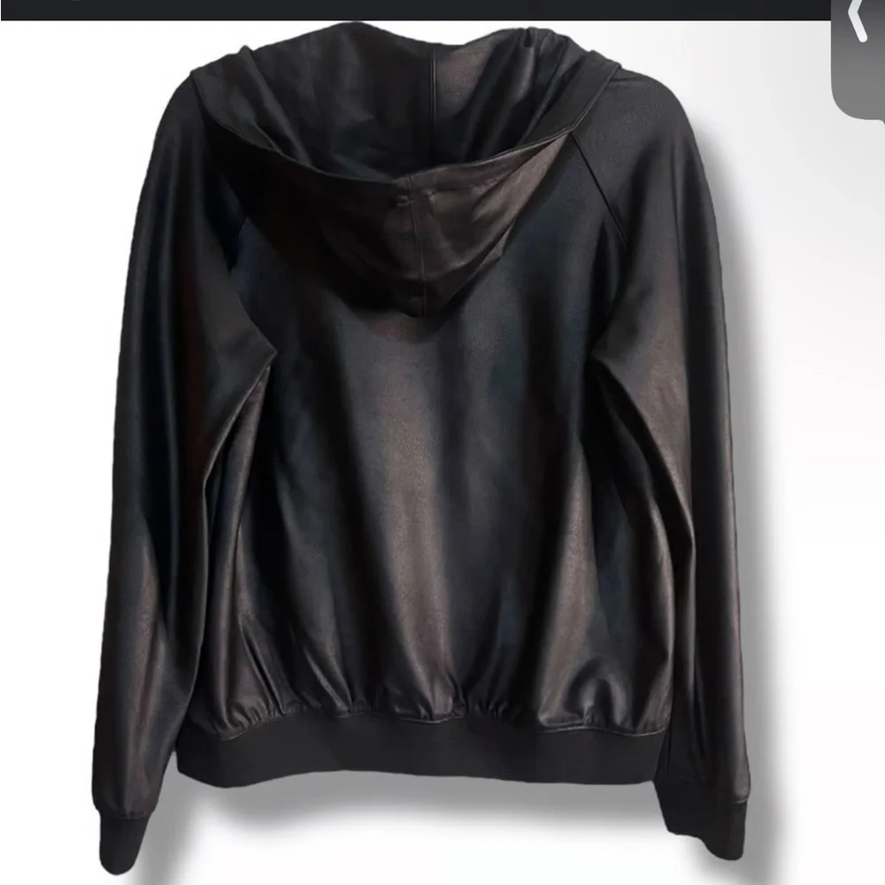 Maison d'Amelie Black Faux Leather Half Zip Pullover Hooded pullover size S - Picture 2 of 6